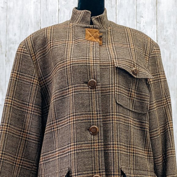 Rare Harve Bernard Ladies Retro Flannel Long Brown Wool Japanese Collar Coat 12 - Picture 8 of 14